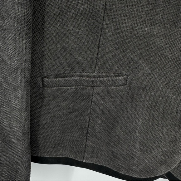 J Brand Zooey Linen Leather Trim Blazer Slate Gray Black Size 4 - Picture 3 of 9
